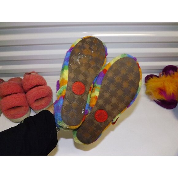 Size 7 UGG Oh Fluffita Fluff Yeah Slippers Pink & Rainbow Sherbert 2 Pairs 1 Prc - Picture 12 of 15
